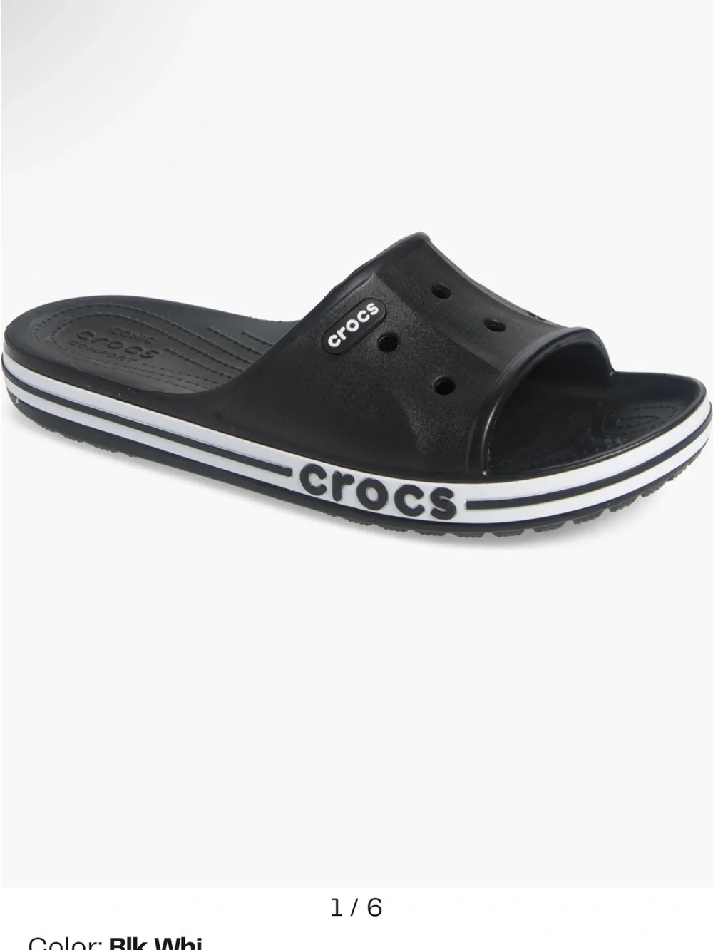 CROCS Black Slide Sandals with White Accent Stripe